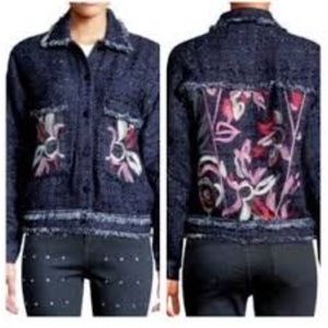 Anthropologie foxiedox embroidered metallic sequence navy tweed jacket s…